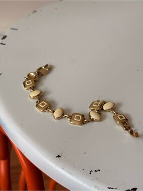 Vintage Gold and Cream Link Bracelet - Women's Jewelry